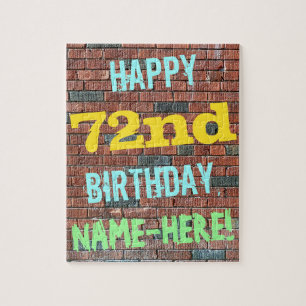 Brick Wall Graffiti Inspired 72nd Birthday + Name Jigsaw Puzzle