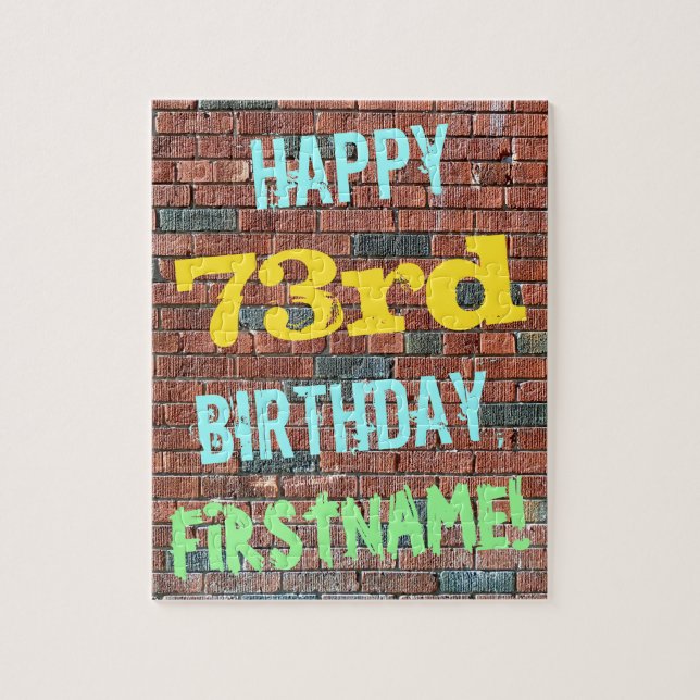 Brick Wall Graffiti Inspired 73rd Birthday + Name Jigsaw Puzzle (Vertical)