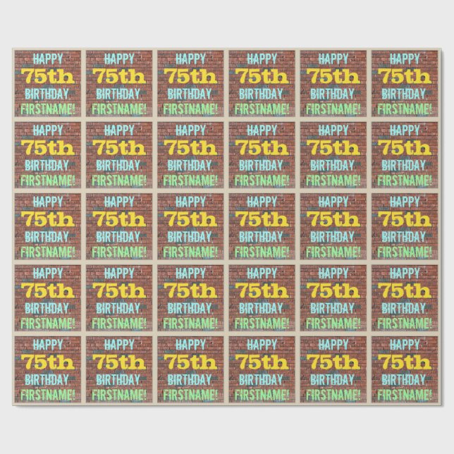 Brick Wall Graffiti Inspired 75th Birthday + Name Wrapping Paper (Flat)