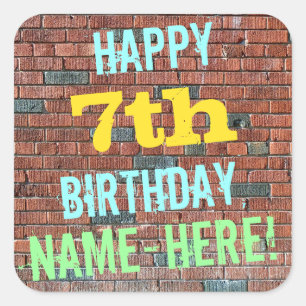 Brick Wall Graffiti Inspired 7th Birthday + Name Square Sticker