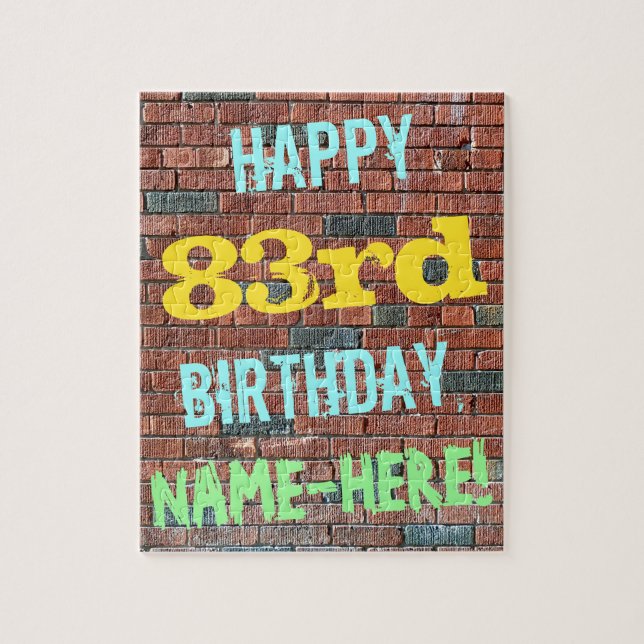 Brick Wall Graffiti Inspired 83rd Birthday + Name Jigsaw Puzzle (Vertical)