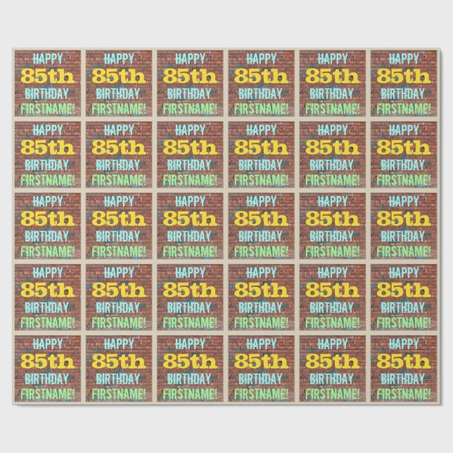 Brick Wall Graffiti Inspired 85th Birthday + Name Wrapping Paper (Flat)