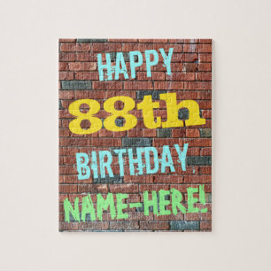 Brick Wall Graffiti Inspired 88th Birthday + Name Jigsaw Puzzle