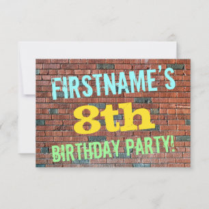 Brick Wall Graffiti Inspired 8th Birthday + Name Invitation