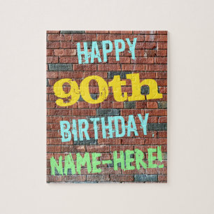 Brick Wall Graffiti Inspired 90th Birthday + Name Jigsaw Puzzle