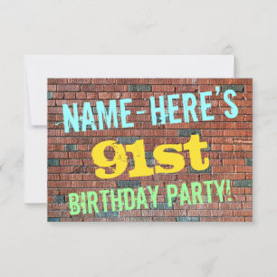 Brick Wall Graffiti Inspired 91st Birthday + Name Invitation