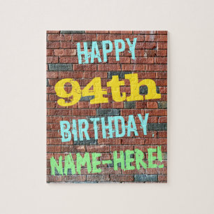 Brick Wall Graffiti Inspired 94th Birthday + Name Jigsaw Puzzle