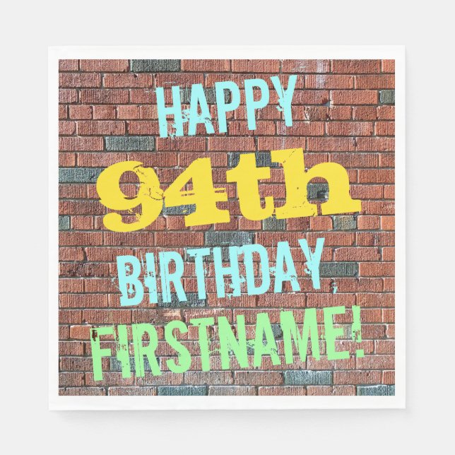 Brick Wall Graffiti Inspired 94th Birthday + Name Napkin (Front)