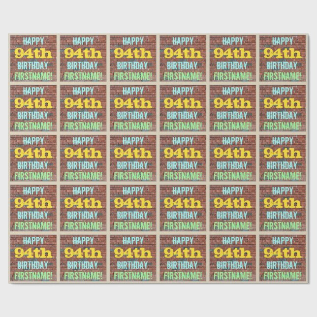 Brick Wall Graffiti Inspired 94th Birthday + Name Wrapping Paper (Flat)