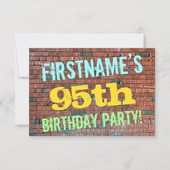 Brick Wall Graffiti Inspired 95th Birthday + Name Invitation (Front)