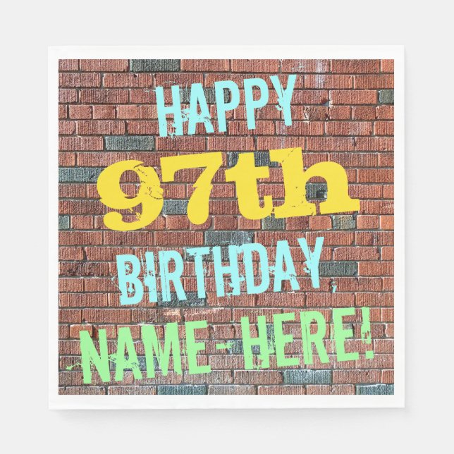 Brick Wall Graffiti Inspired 97th Birthday + Name Napkin (Front)