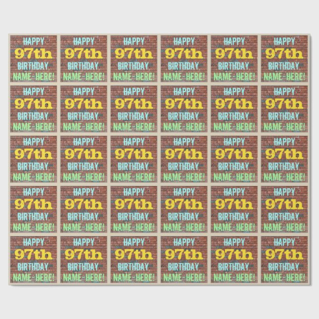 Brick Wall Graffiti Inspired 97th Birthday + Name Wrapping Paper (Flat)