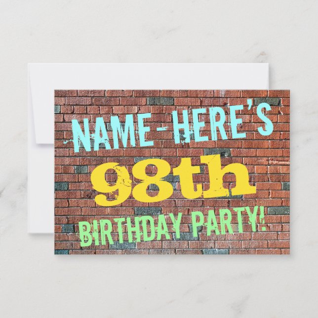 Brick Wall Graffiti Inspired 98th Birthday + Name Invitation (Front)