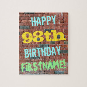 Brick Wall Graffiti Inspired 98th Birthday + Name Jigsaw Puzzle