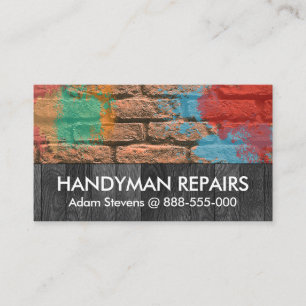 Brick Wall Grey Wood Paint Splatter Business Card