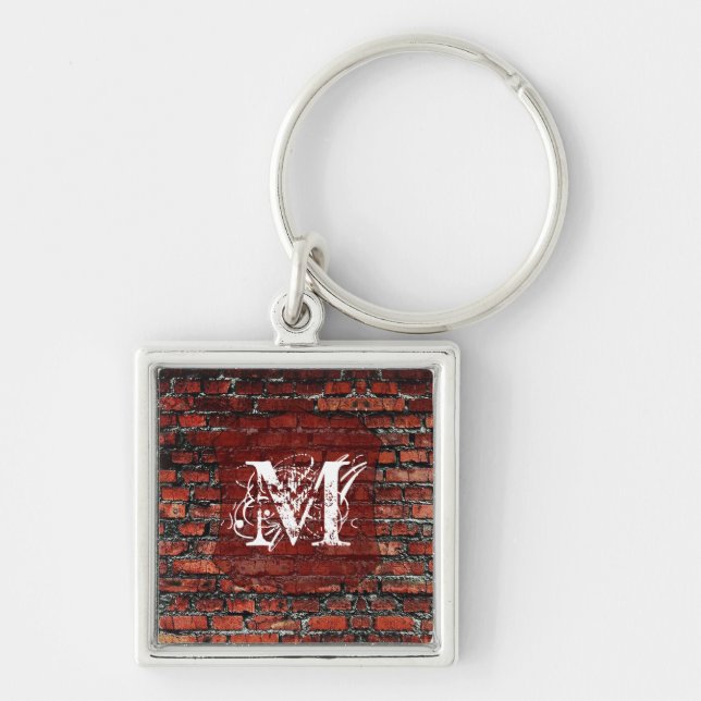 Brick Wall Grunge Shabby Chic Monogram Key Chain (Front)
