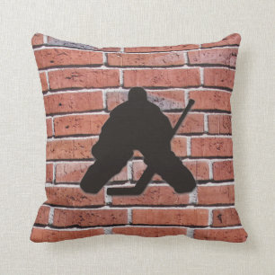Brick Wall Hockey Goalie Silhouette Cushion