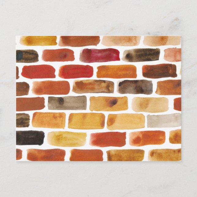 Brick wall in brown shades, watercolor painting postcard (Front)