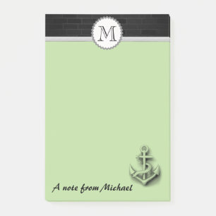 Brick wall nautical anchor monogram post-it notes