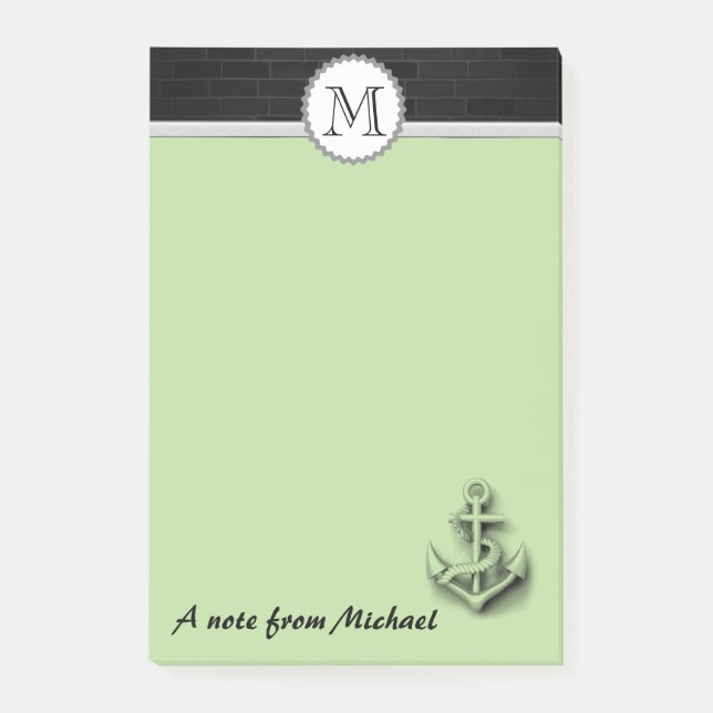 Brick wall nautical  anchor monogram post-it notes (Front)