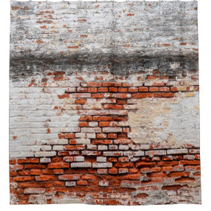 brick wall on the roadabandoned, abstract, aged,  shower curtain