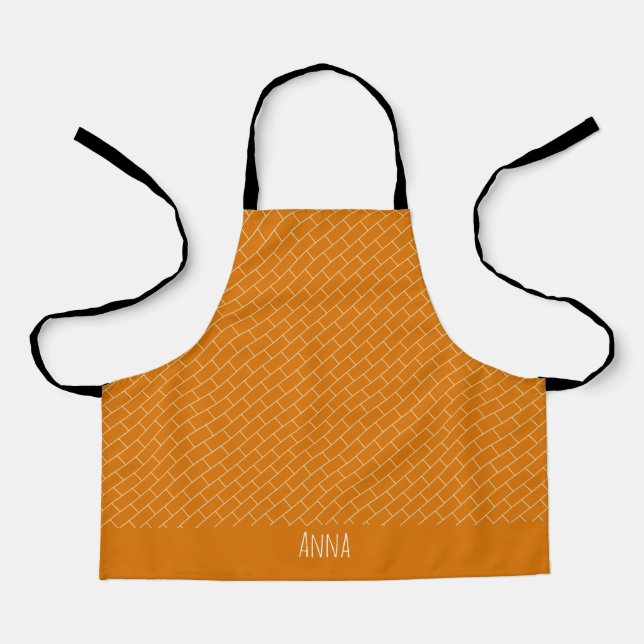 Brick Wall Orange White Minimal Pattern Apron (Front)