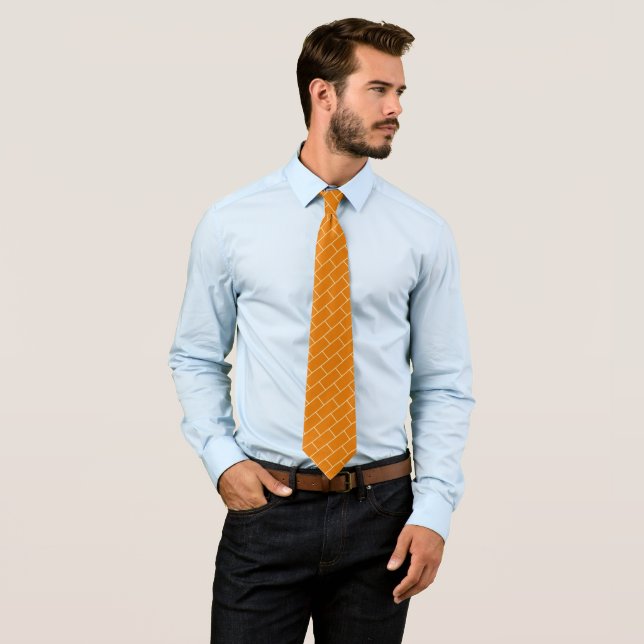 Brick Wall Orange White Minimal Pattern Tie (In Situ)