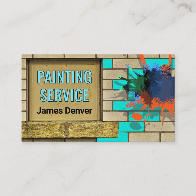 Brick Wall Paint Splatter Painting Business Card (Front)