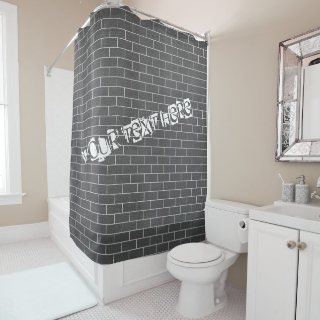 Brick Wall Shower Curtain with Custom Text (In Situ)