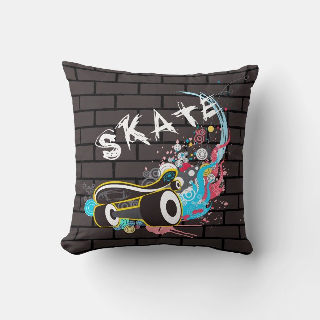 Brick Wall Skate Graffiti Logo With Board Cushion (Front)