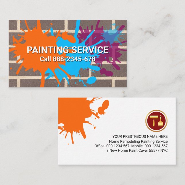 Brick Wall Splattered Paint Painting Business Card (Front/Back)