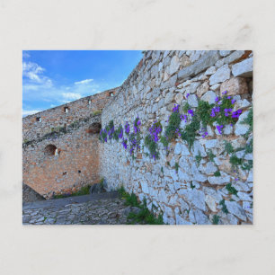 Brick Wall With Purple Flowers Nafplion Greece Postcard