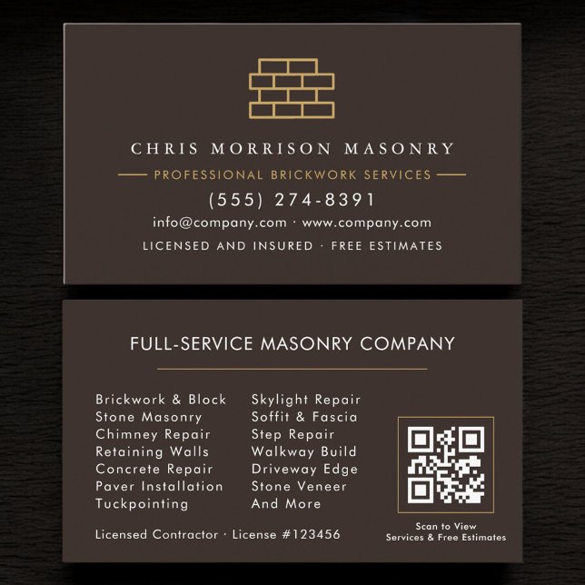 Bricklayer Brick Masonry QR Code Company Business Card (Creator Uploaded)