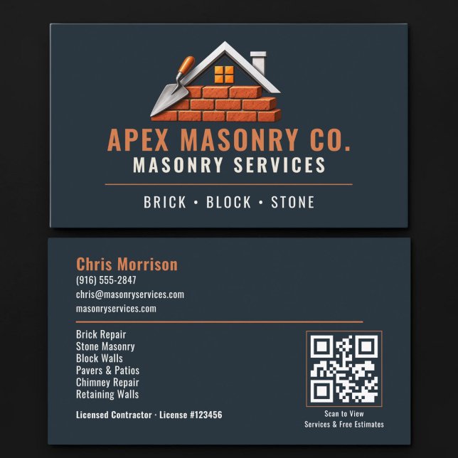 Bricklayer Masonry QR Code Professional Services Business Card (Creator Uploaded)