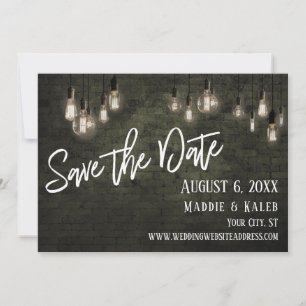 Bricks and Edison Lights Save the Date w/ Details