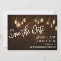 Bricks and Edison Lights Save the Date w/ Details