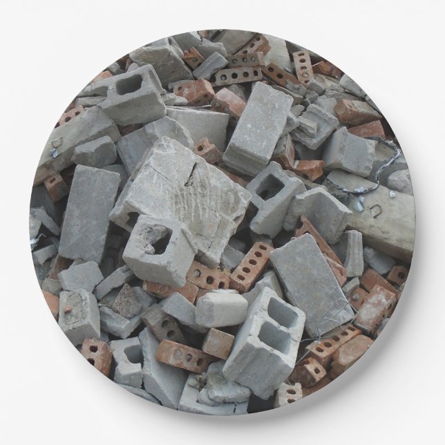 Bricks & Blocks Demolition Rubble Debris Paper Plate (Front)