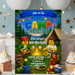 Bricks Camp Smores Bonfire Boy Birthday Invitation