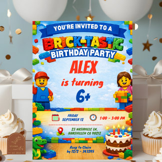 Bricks Colorful Boy Birthday Party Invitation