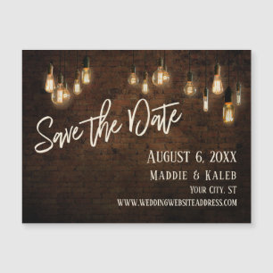 Bricks Edison Lights Save the Date Magnetic Card