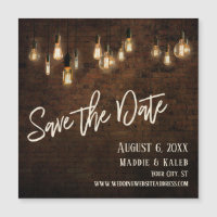 Bricks Edison Lights Save the Date Magnetic Card