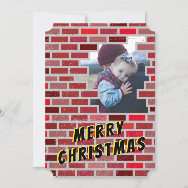 Bricks Masonry Stone Worker Blocks Christmas Photo Invitation (Front)