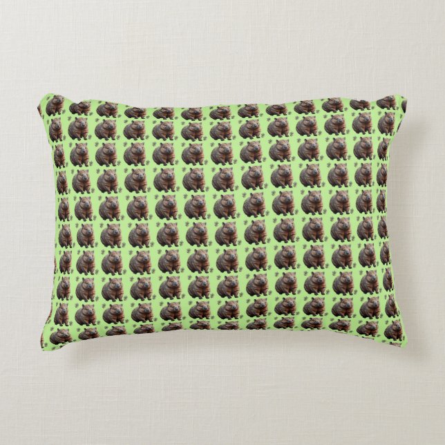 Brickwork Burrow: A Wombat's Green Canvas, Decorative Cushion (Front)