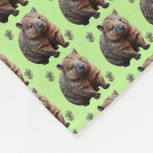 Brickwork Burrow: A Wombat's Green Canvas, Fleece Blanket