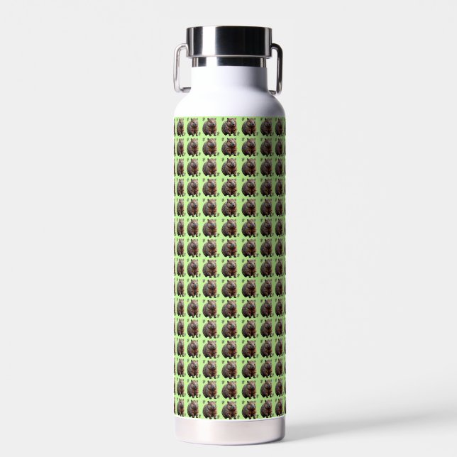 Brickwork Burrow: A Wombat's Green Canvas, Water Bottle (Front)