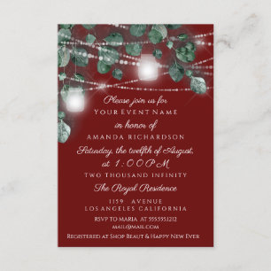Bridal 16th Lights Jars Rustic Smoky Green Burgund Invitation