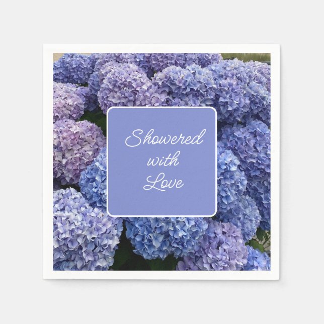 Bridal, Baby Shower Napkins Purple, Blue Hydrangea (Front)