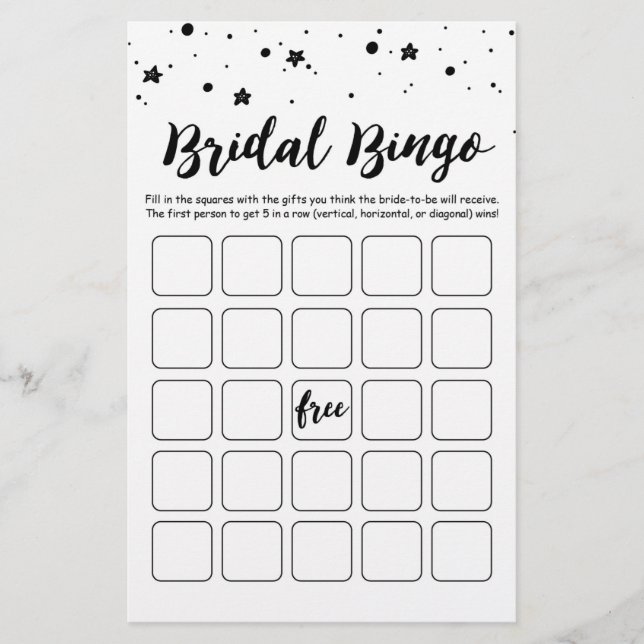 Bridal Bingo Bridal Shower and Hen Party game (Front)