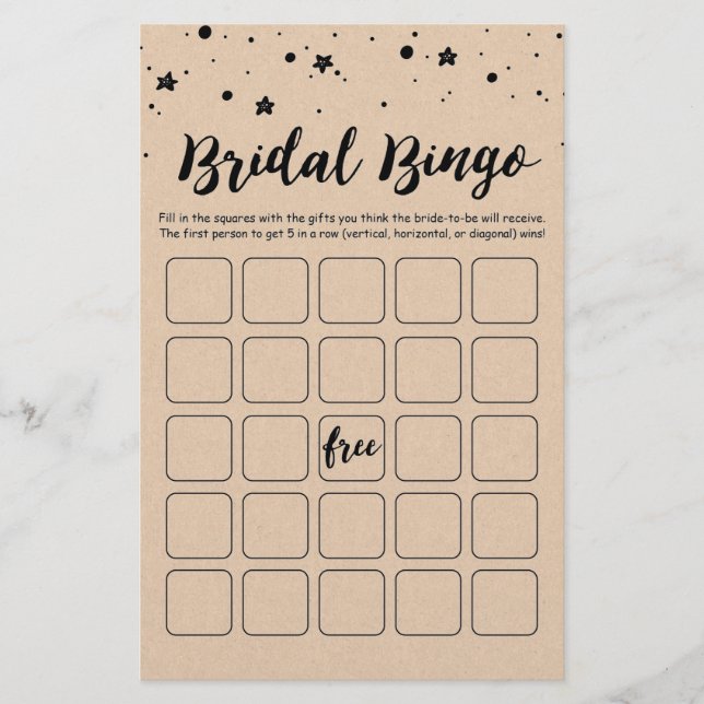 Bridal Bingo Bridal Shower and Hen Party game (Front)