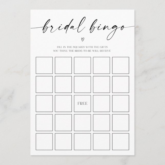 Bridal Bingo Bridal Shower Game Programme (Front)